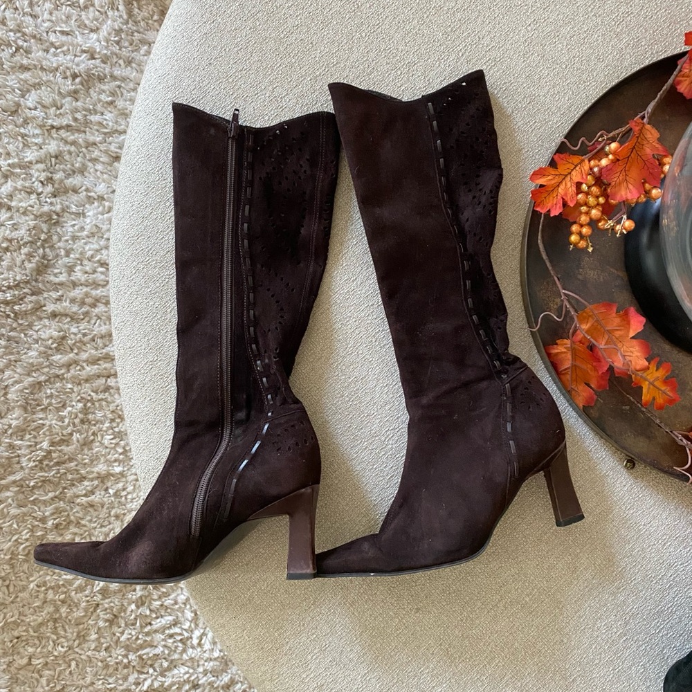 Chocolate brown suede boots